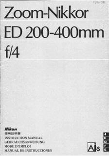 Nikon 200-400/4 manual. Camera Instructions.